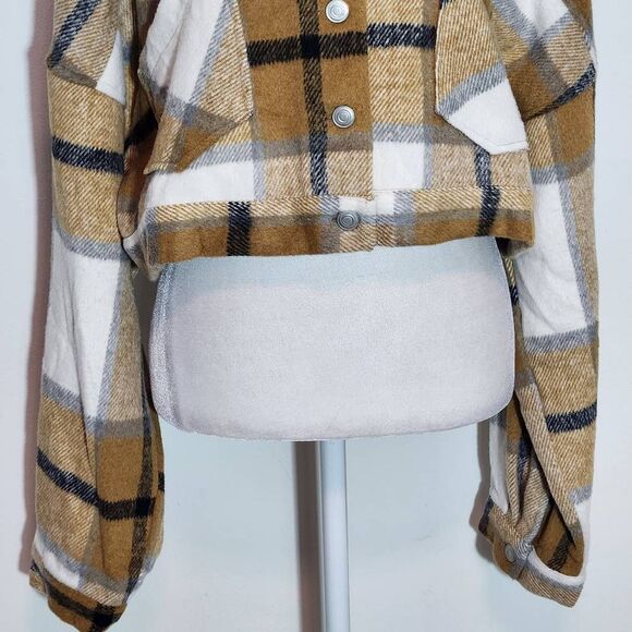 HYFVE Brown Plaid Cropped Jacket NWOT Size Large Brown Plaid Jacket - Picture 3 of 11
